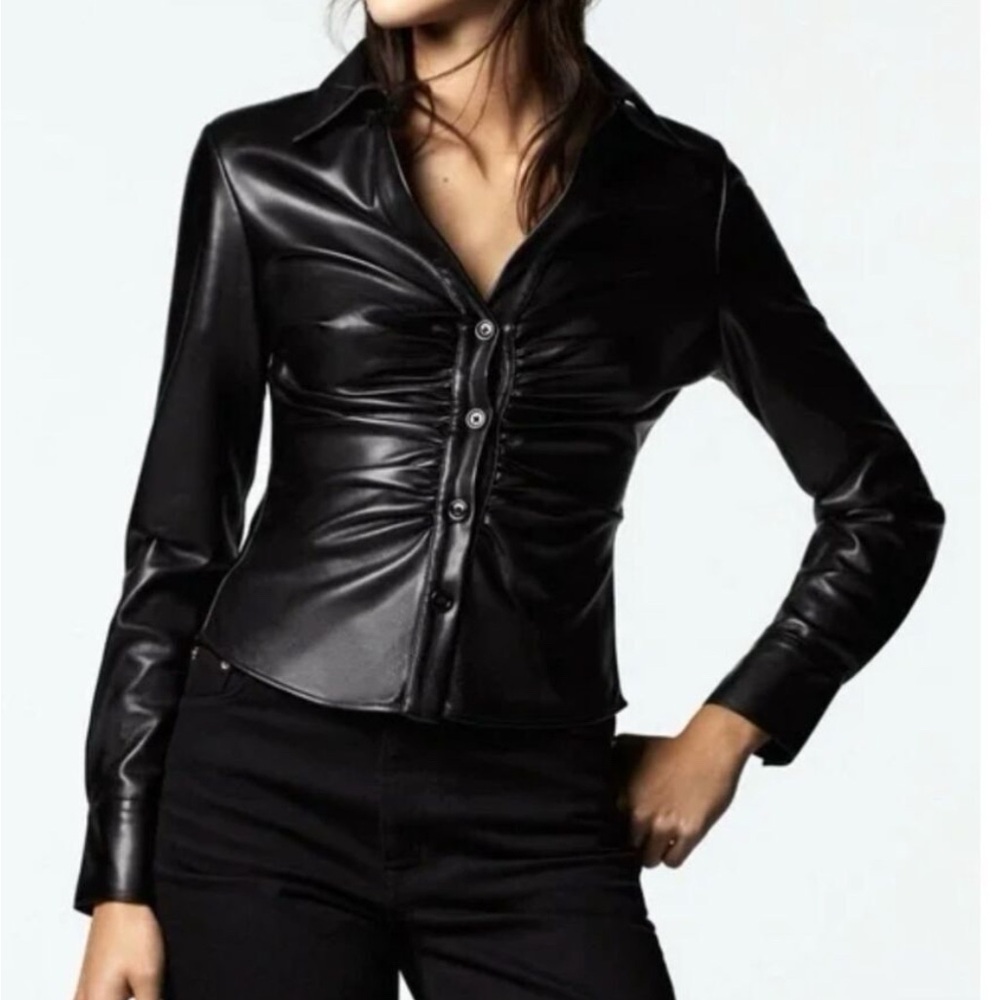 Zara Faux Leather Button Down